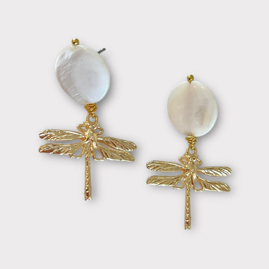 Pearl Dragonfly Earrings