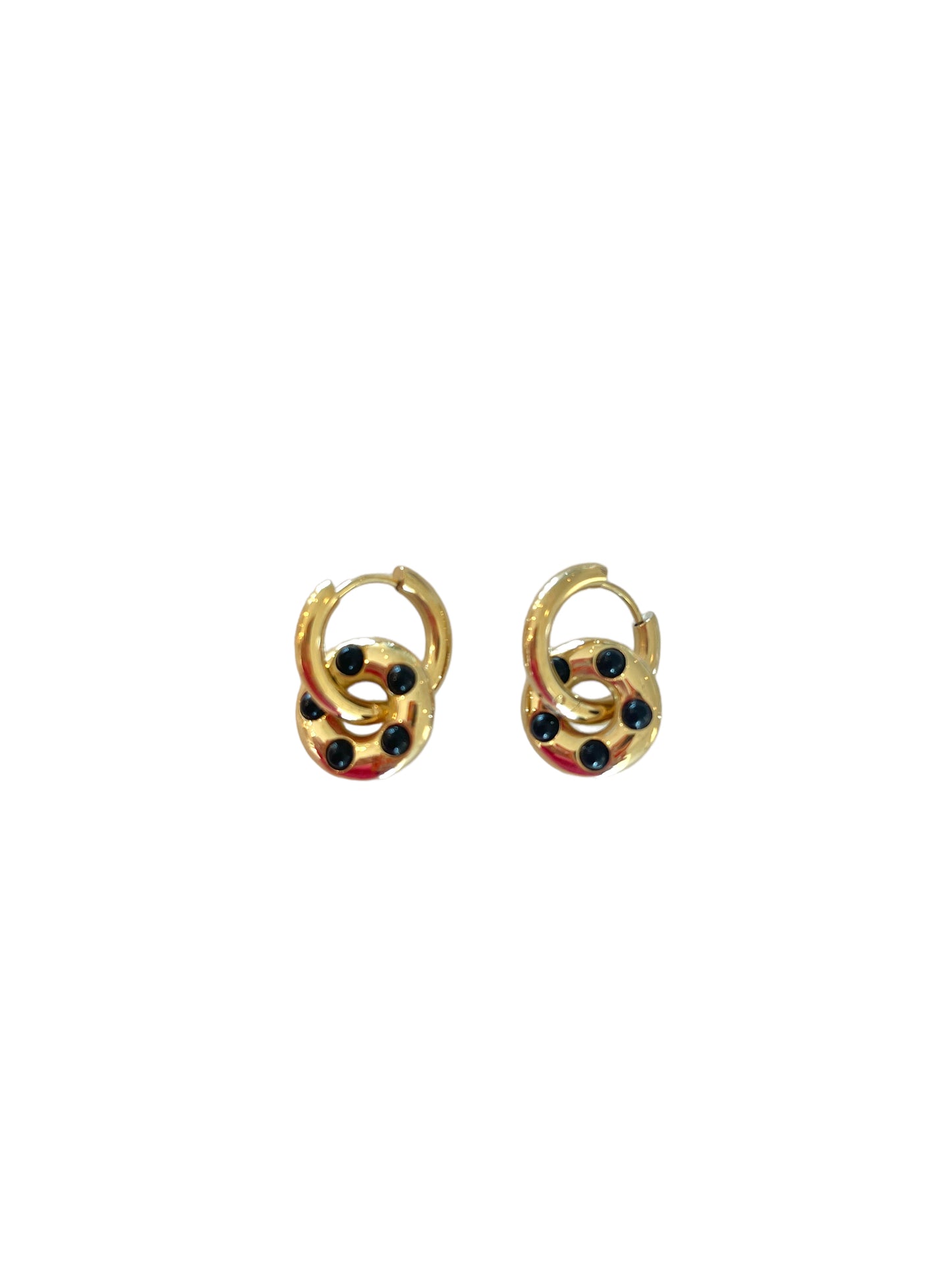Black dot huggie hoop earrings