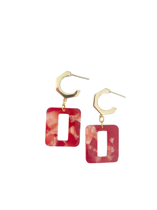 Red square hoop earrings