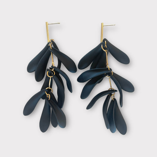 Multi Leaf Earrings - Black