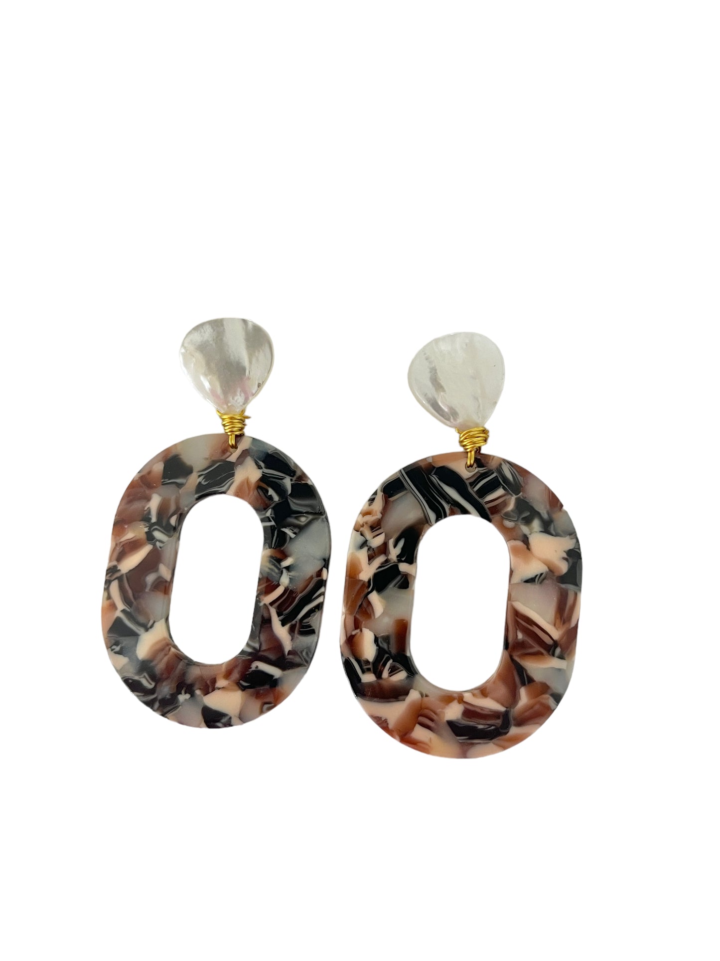 Oval Earrings - Brown Marble