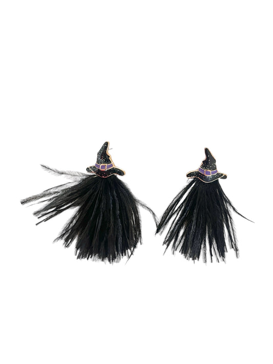 Black Feather Witch Hat Earrings