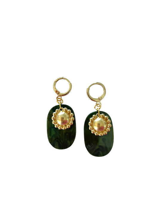 Hunter green sun charm earrings