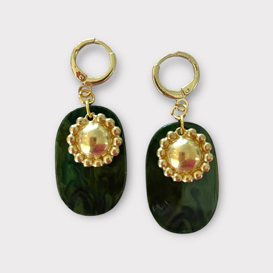 Hunter green sun charm earrings