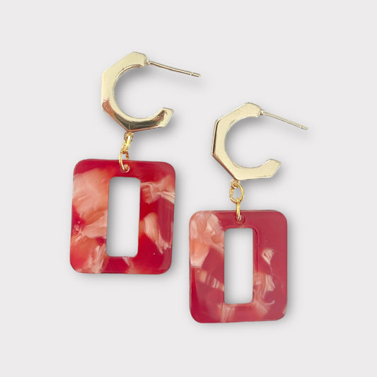 Red square hoop earrings