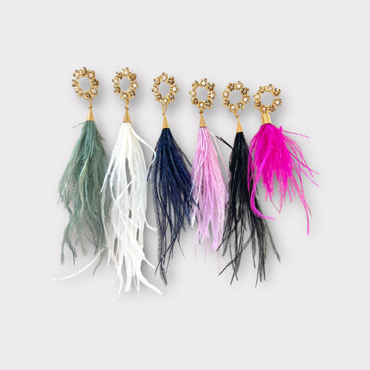Feather Earrings - Pearl Wreath