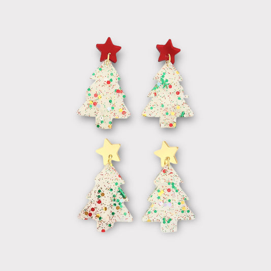 Confetti Tree Earrings - Red and Green