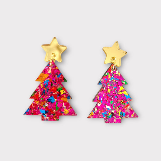 Confetti Tree Earrings - Pink