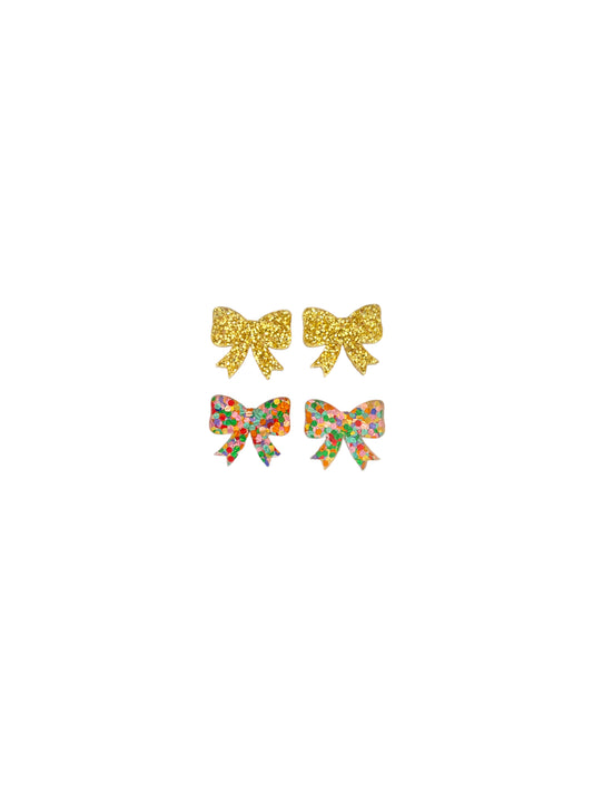 Glitter Bow Stud Earrings