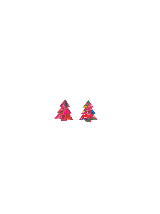 Pink Confetti Christmas Tree Earrings