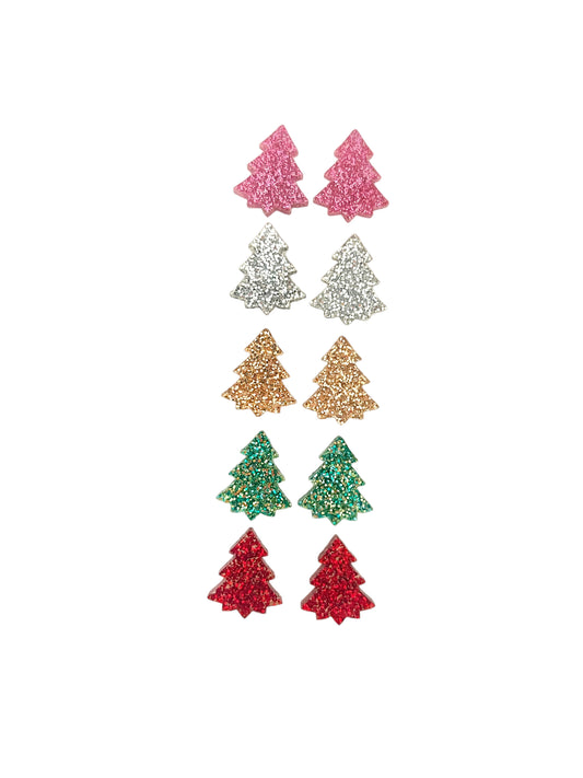 Small Glitter Christmas Tree Stud Earrings