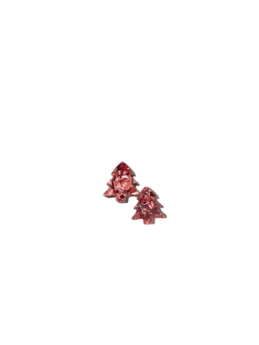 Chunky Glitter Christmas Tree Earrings - Rose Gold