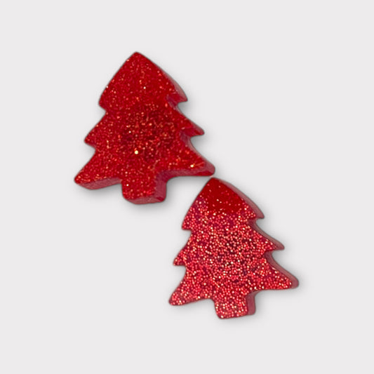 Glitter Tree Stud Earrings - Red