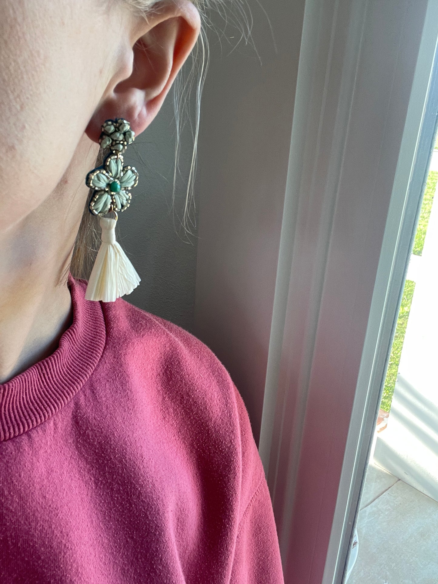 Raffia Tassel Flower Earrings