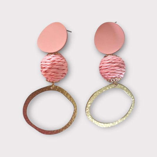 Pink Rope Circle Pendant Earrings