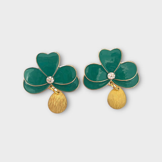 Half Green Flower Earrings