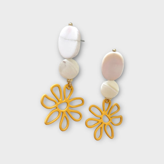 Yellow Flower Pearl Earrings