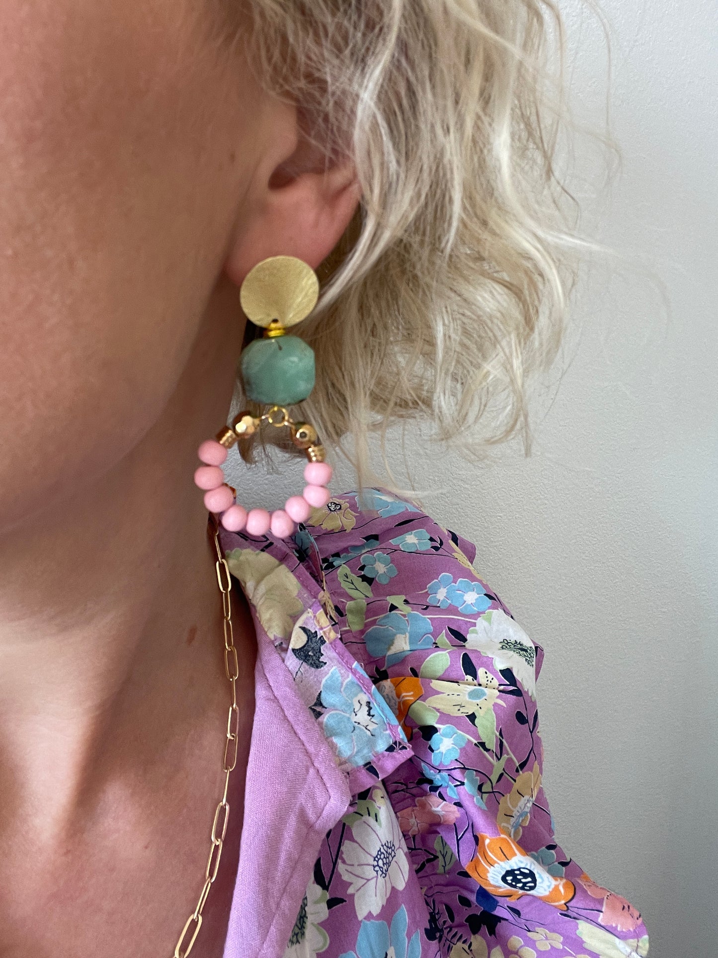 Pink Wood Bead Earrings