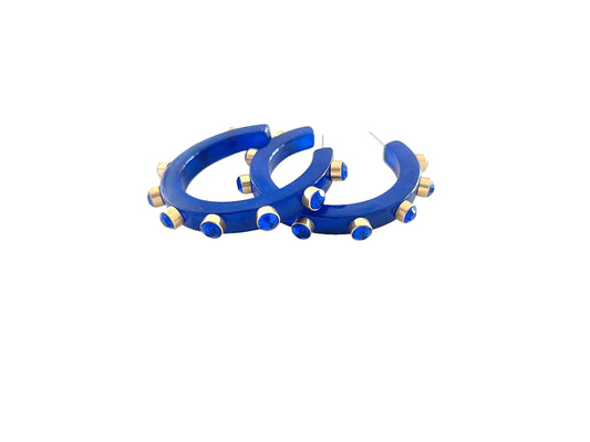Resin Embellished Hoop Earrings - Royal Blue