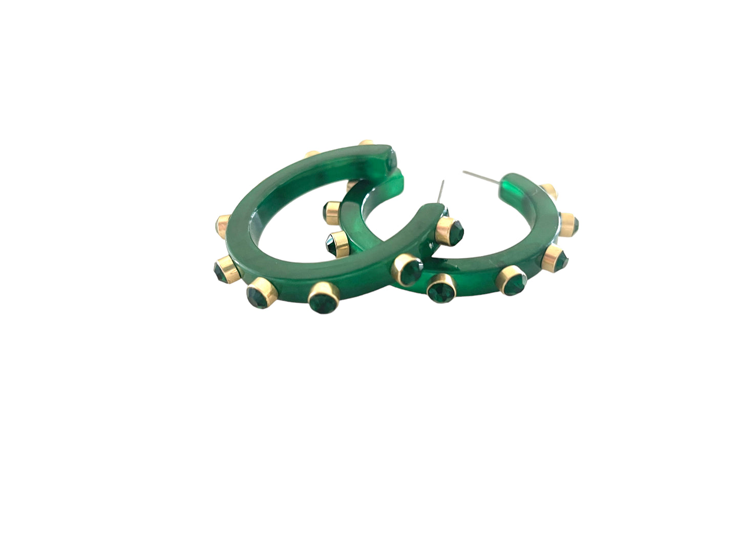 Resin Embellished Hoop Earrings - Christmas Green