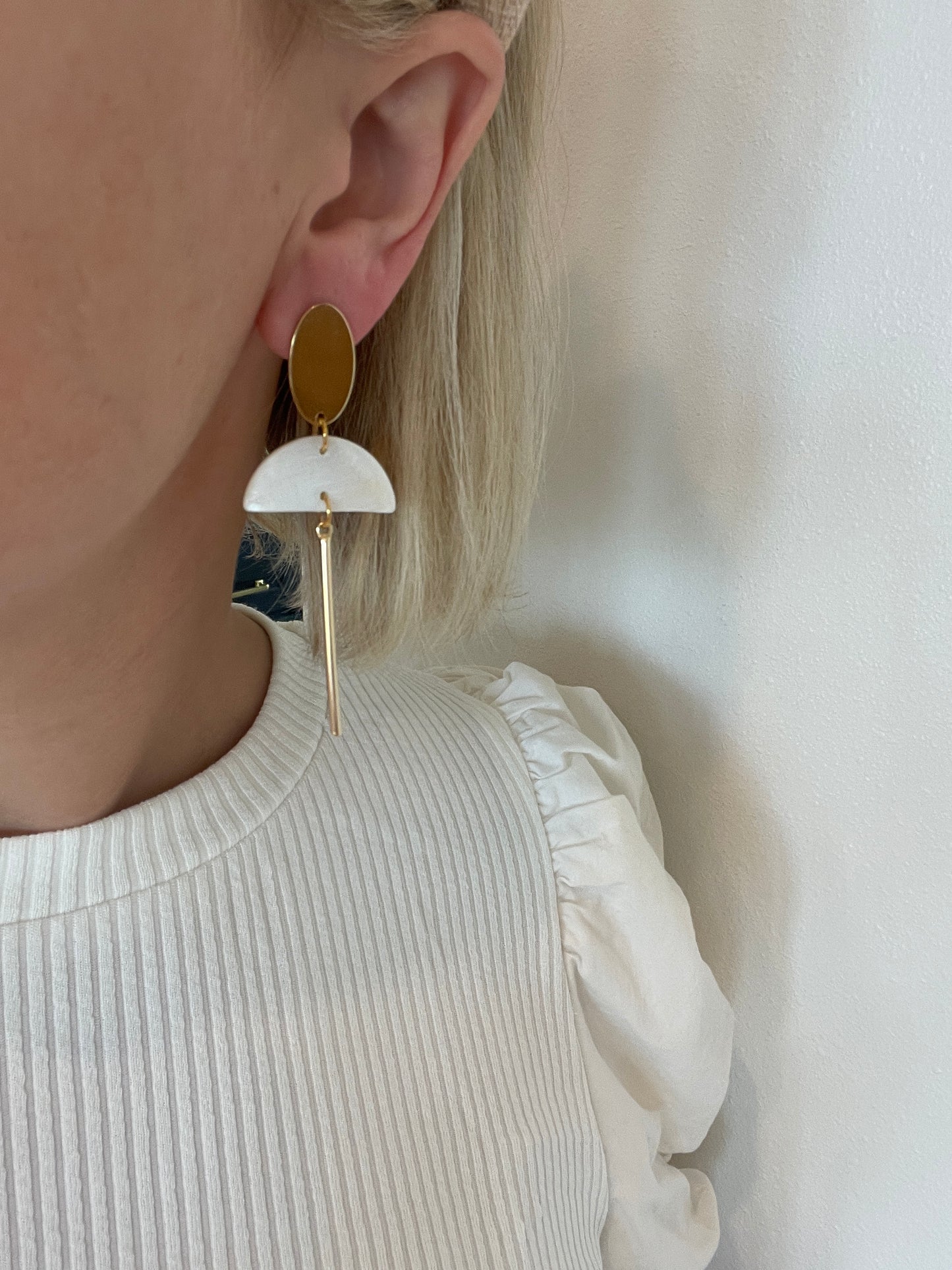 Oval Gold Bar Earrings