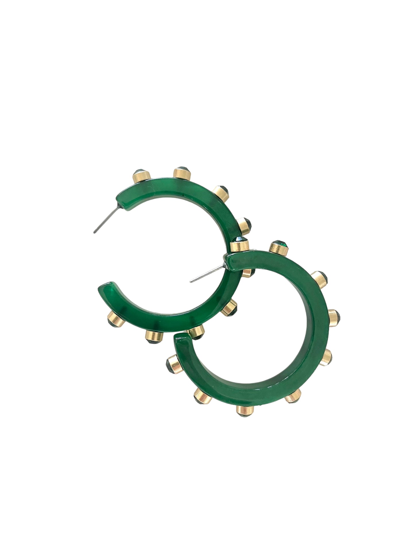 Resin Embellished Hoop Earrings - Christmas Green