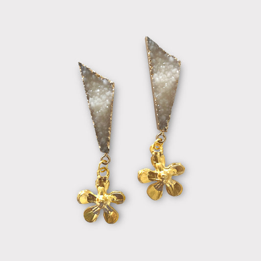 Neutral Druzy Flower Charm Earrings
