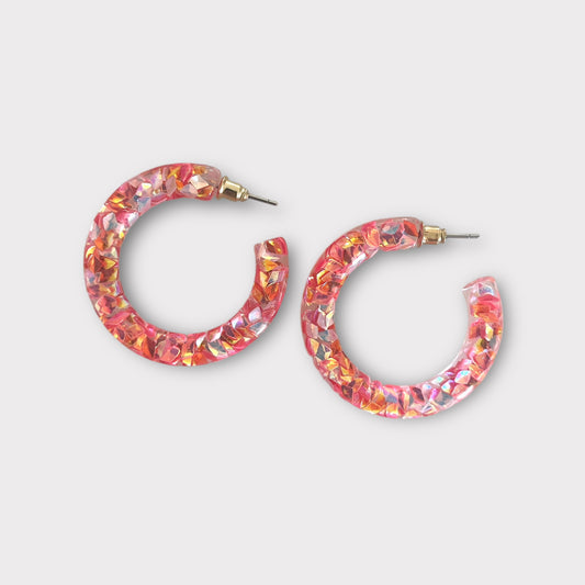 Glitter Hoop Earrings - Hot Pink