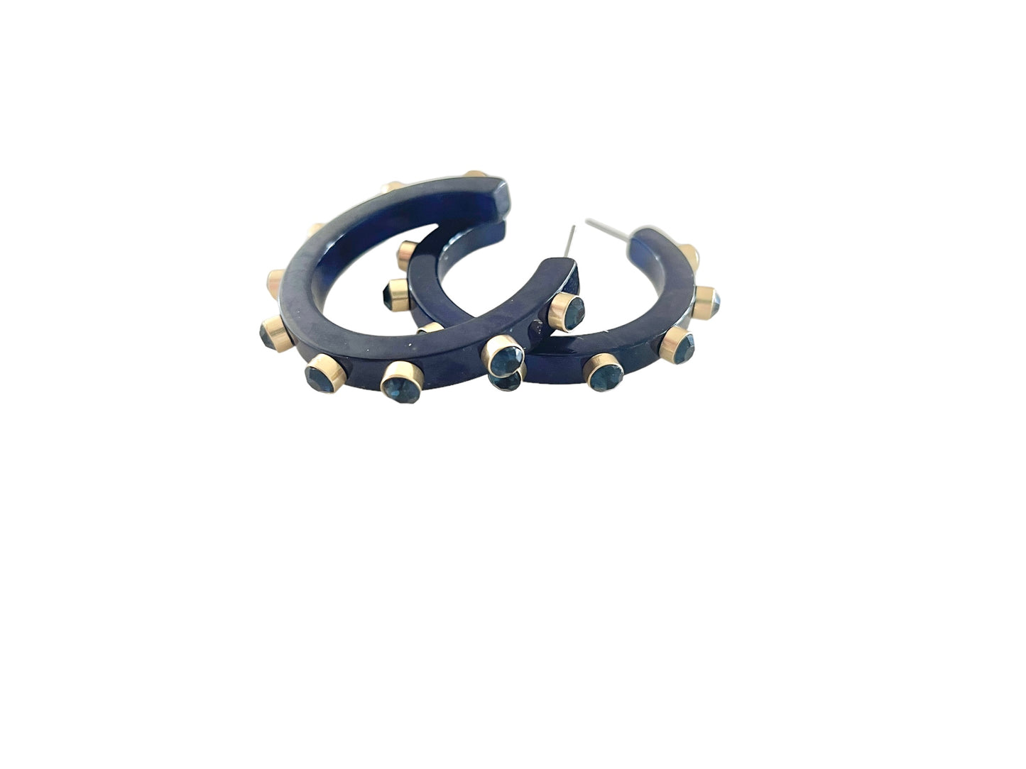 Resin Embellished Hoop Earrings - Navy