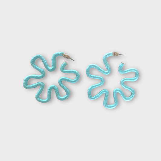 Raffia Wrap Flower Earrings - Turquoise