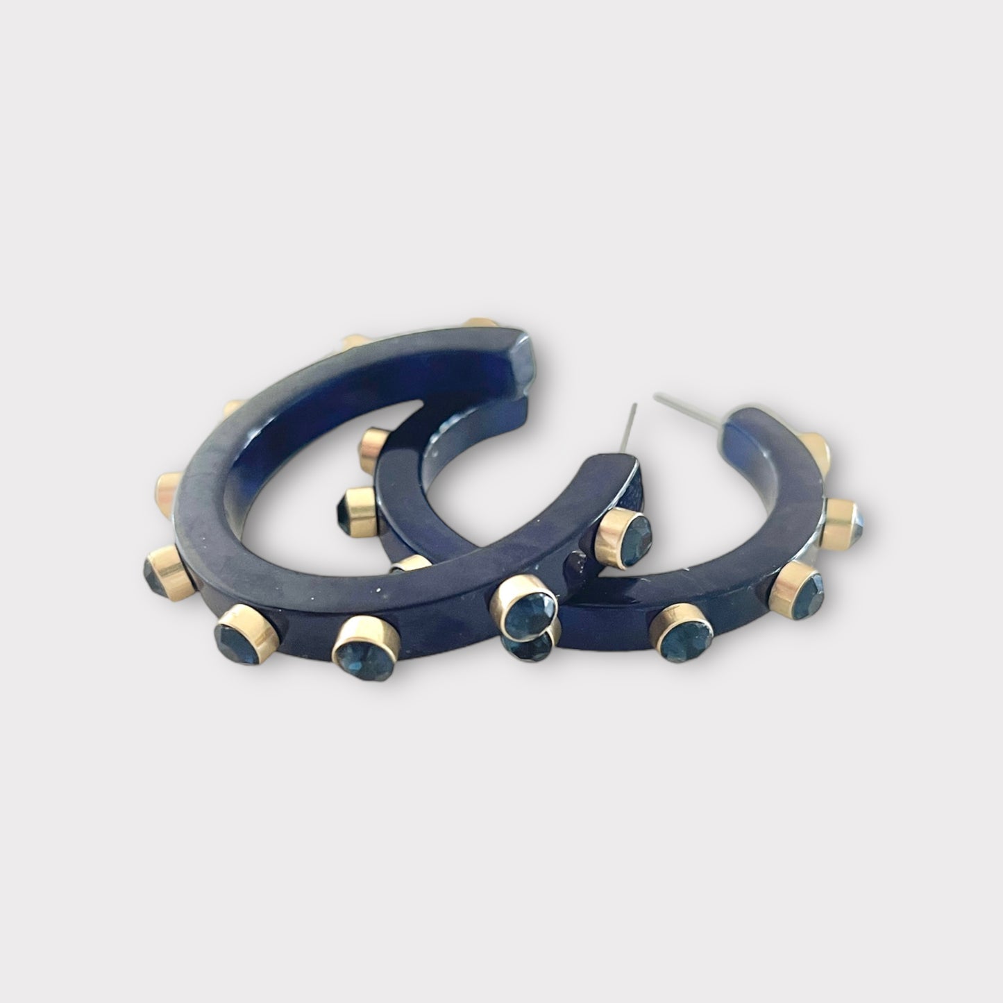 Resin Embellished Hoop Earrings - Navy