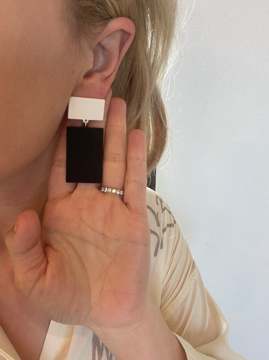 Mod Rectangle Earrings - Black and White