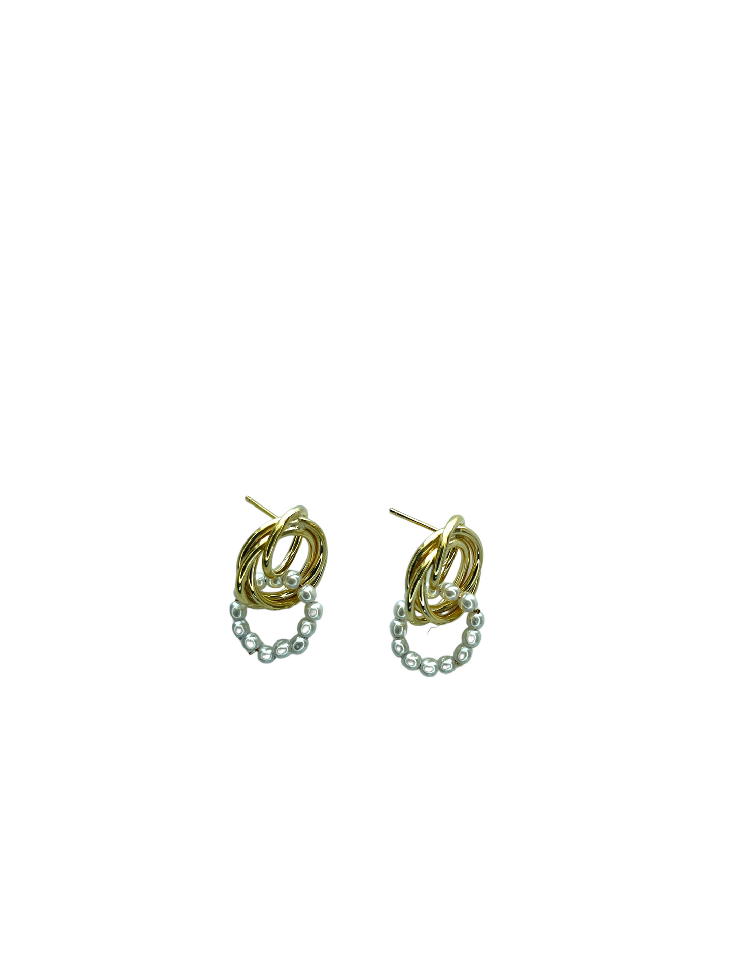 Interlocking Gold and Pearl Stud Earrings