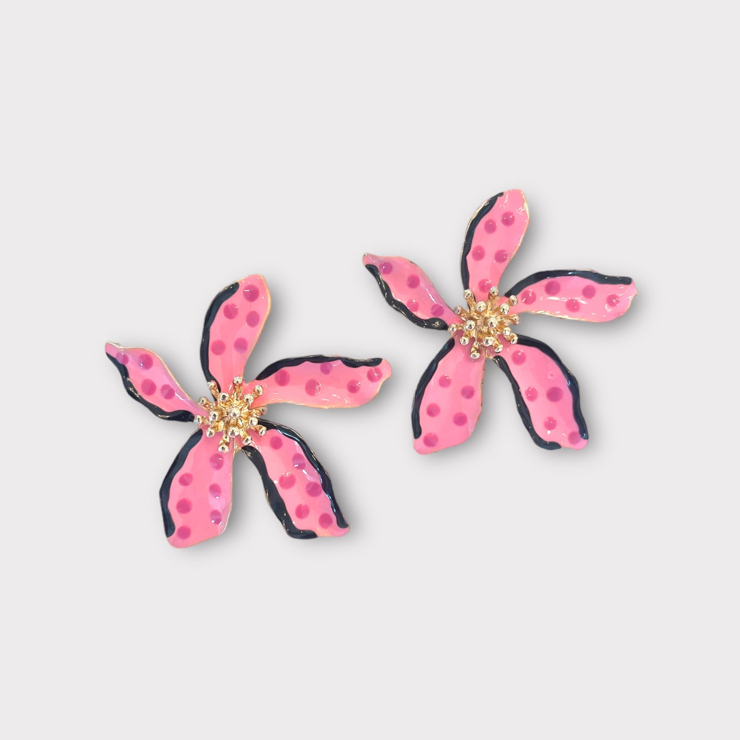 Large Pink Polka Dot Flower Earrings