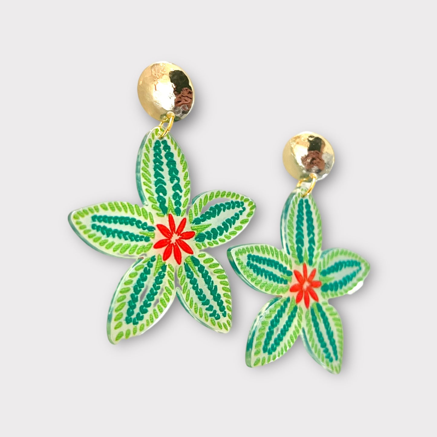 Acrylic Floral Earrings - Green