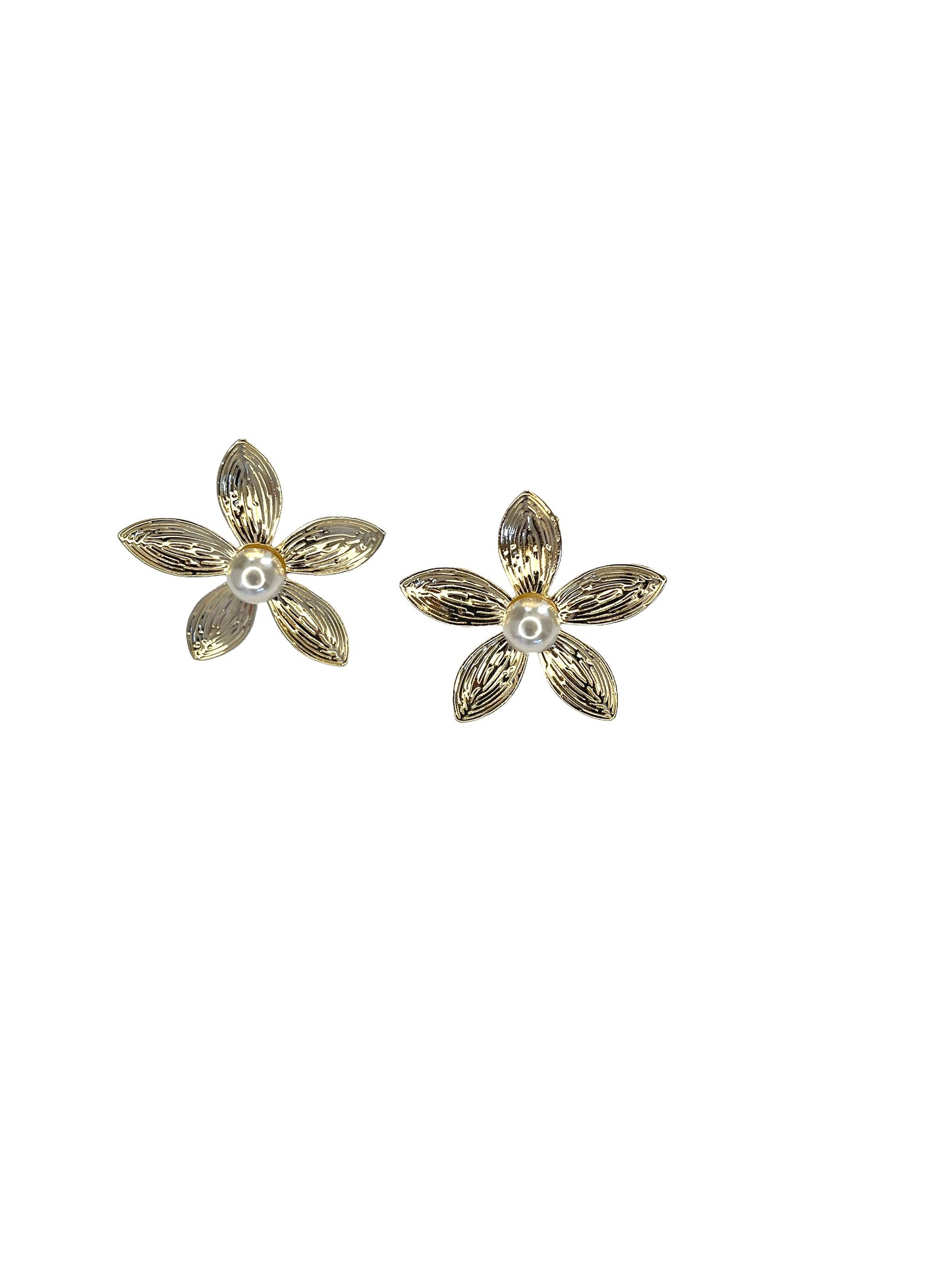 Pearl Center Gold Flower Earrings