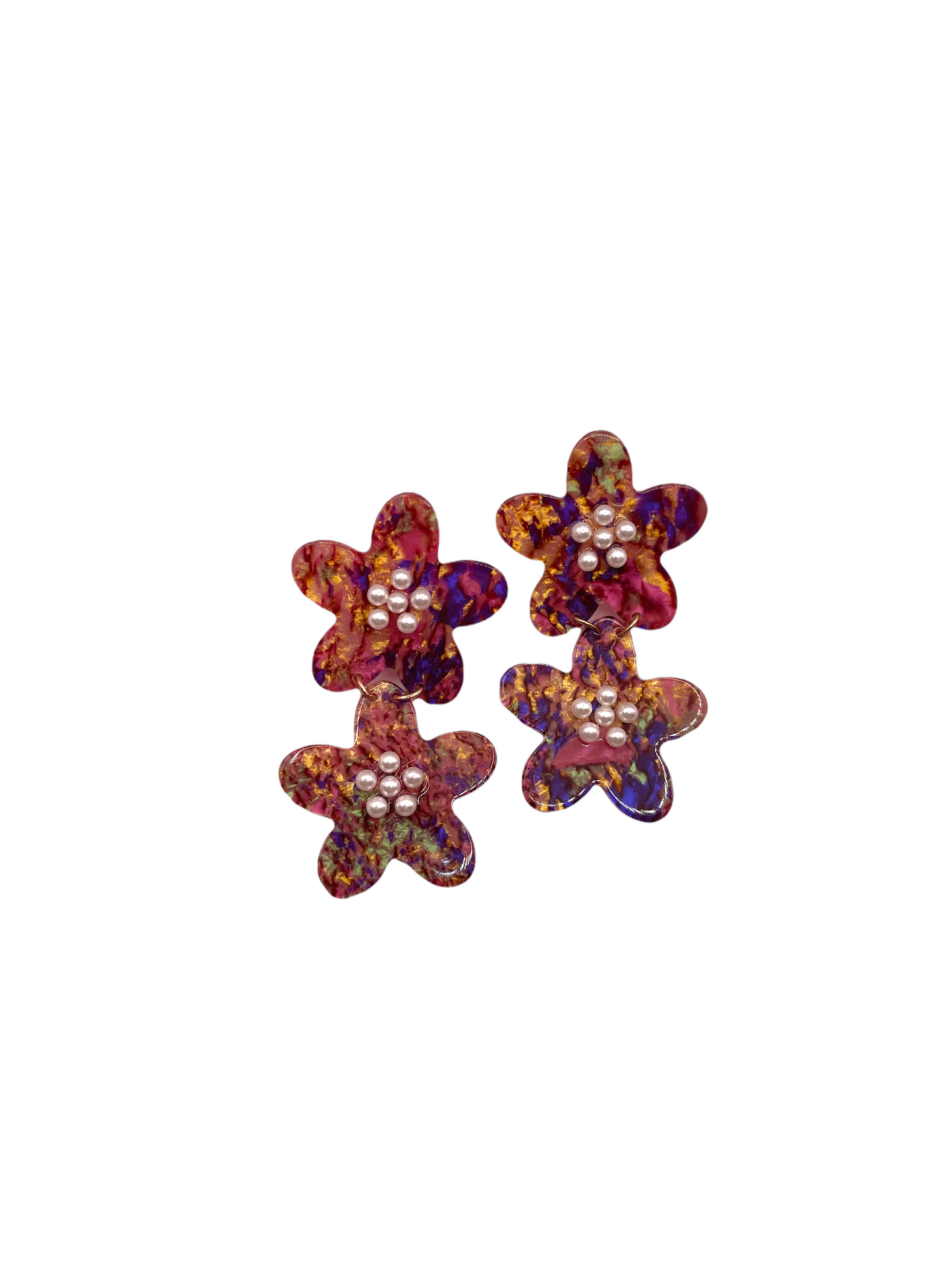 Multicolor Double Flower Acrylic Earrings