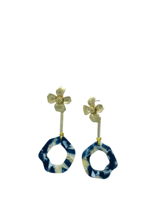 Navy Flower Earrings