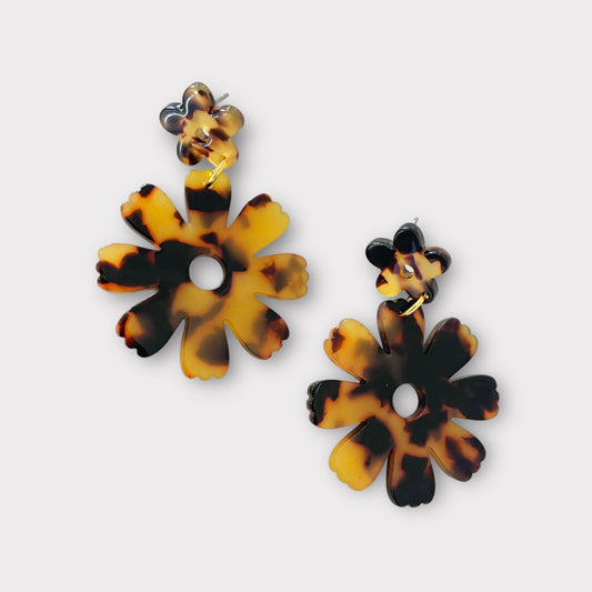 Tortoise Double Flower Earrings