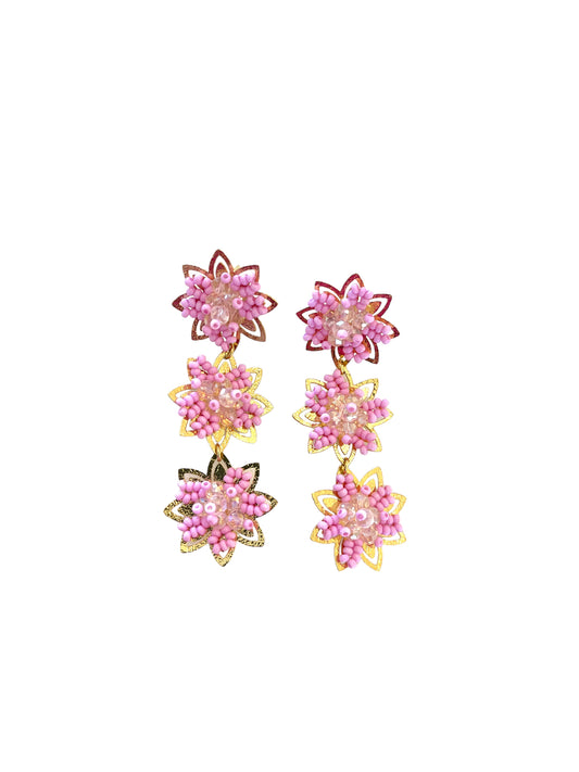 Fuchsia Triple Flower Earrings