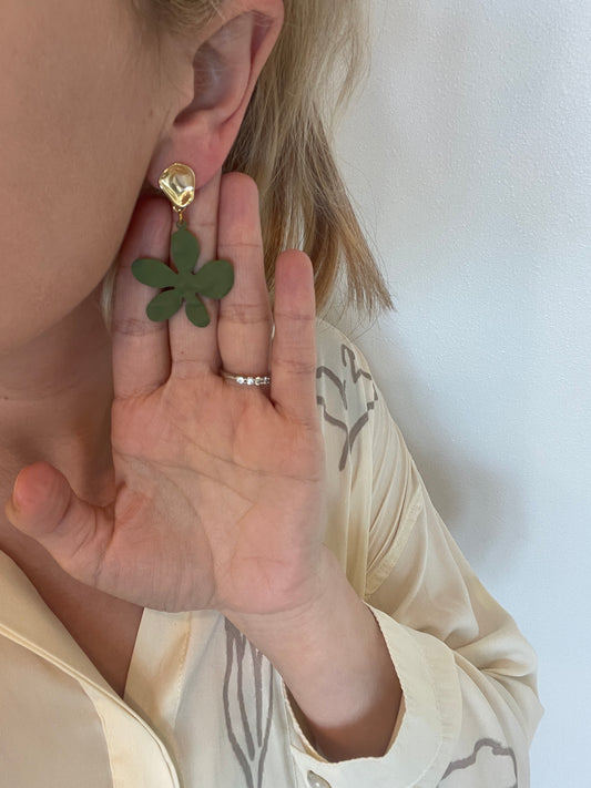 Flower Blank Earrings - Forest Green