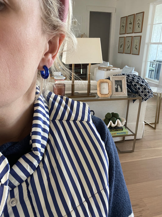 Metallic Blue Huggie Hoop Earrings