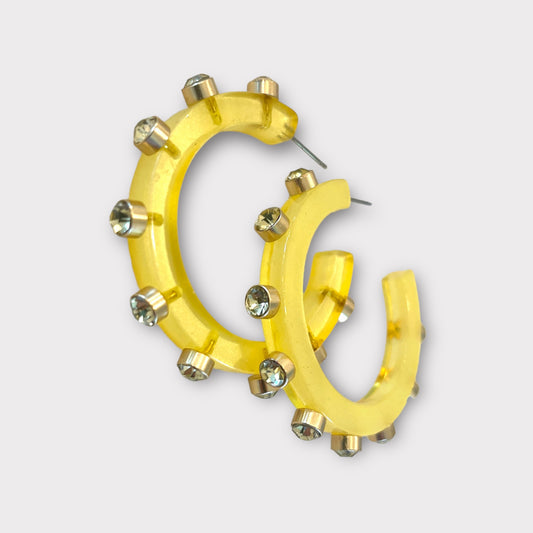 Resin Embellished Hoop Earrings - Yellow