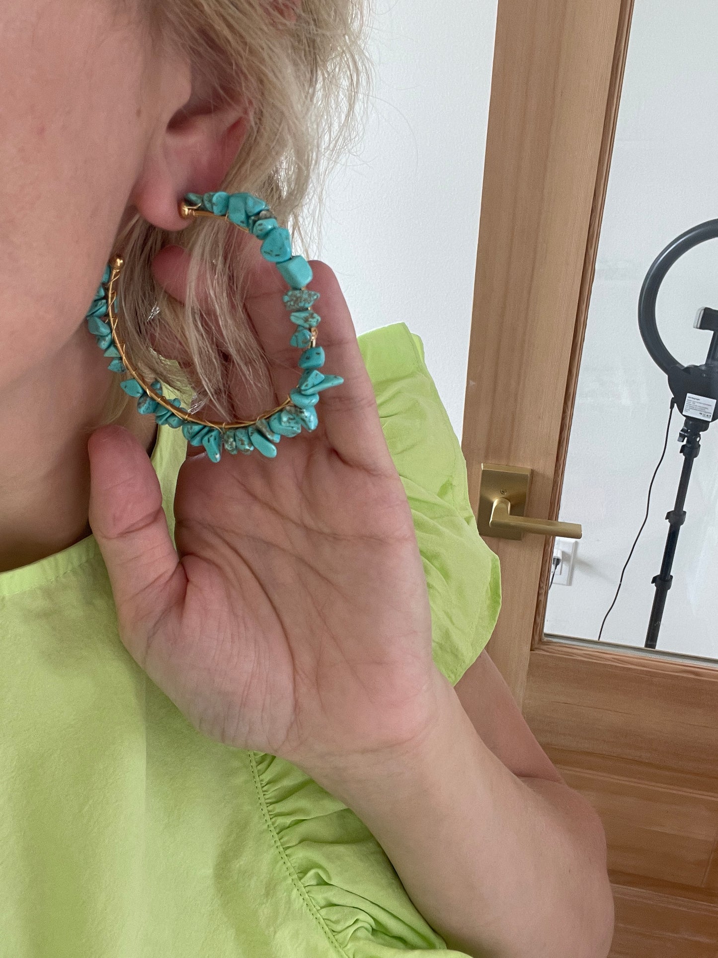 Coral Stone Hoop earrings