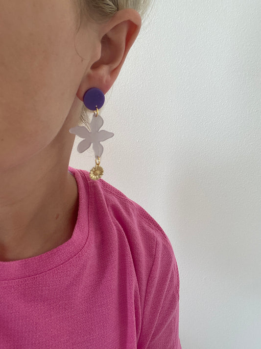 Purple Flower Earrings - Solid Flower Pendant