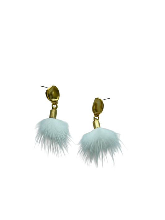 Fur Pom Petite Earrings - Blue and White