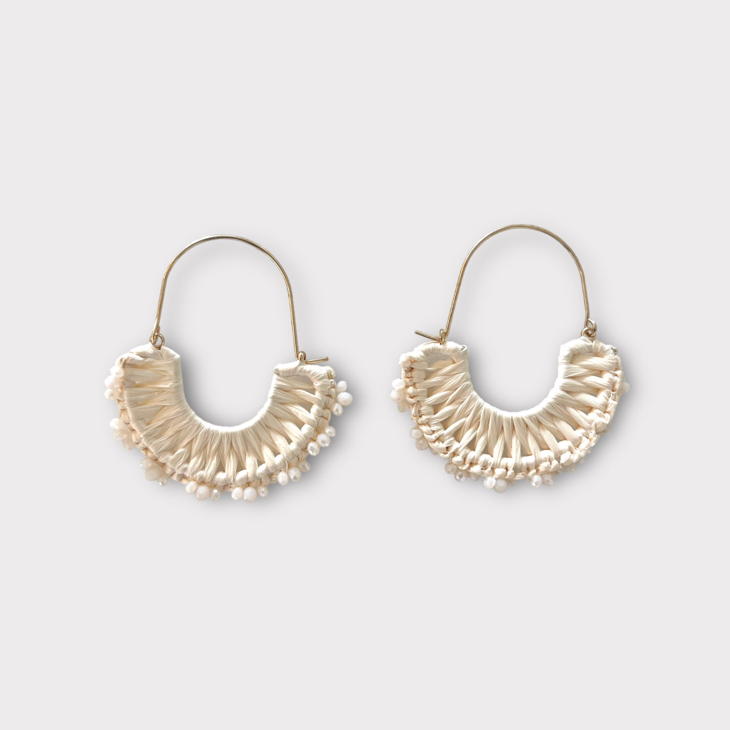 Raffia Fringe Hoop Earrings - Ivory