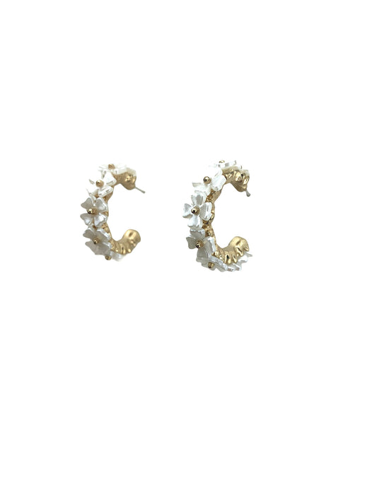 Petite Pearl Flower Hoop Earrings