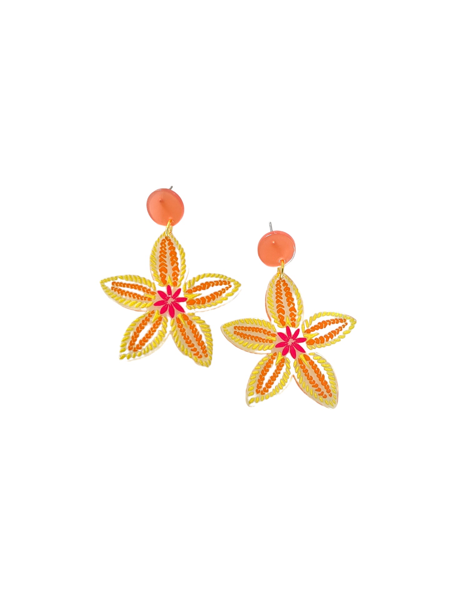 Acrylic Floral Earrings - Yellow