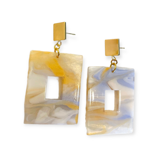 Blue Marble Square Earrings
